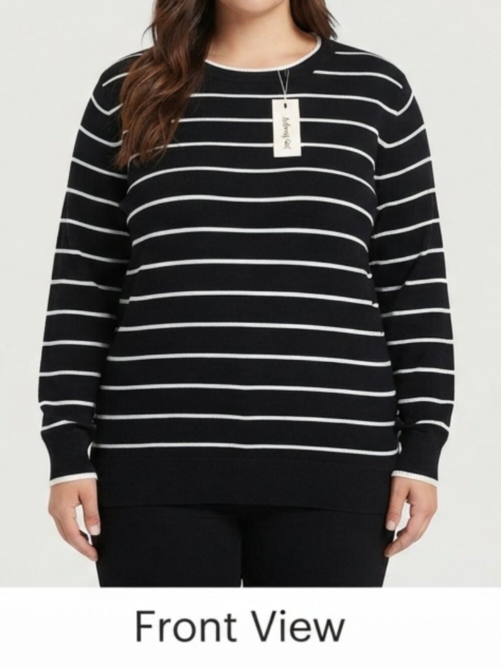 Arach & Cloz Black White Striped Sweater Crewneck Pullover Knit Top Plus XXL NWT
